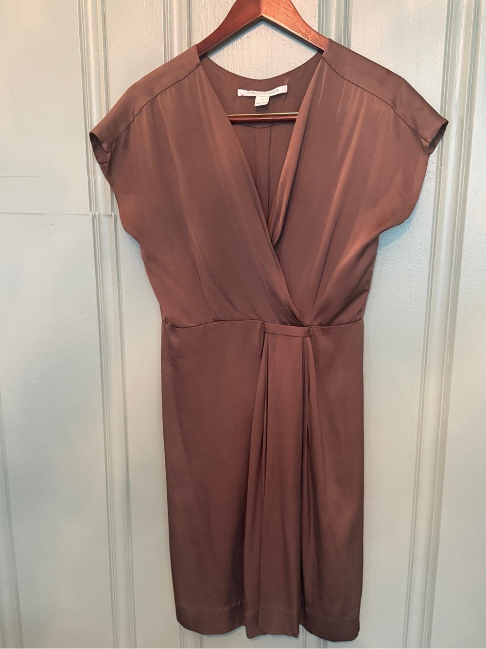 Diane von Furstenberg DVF Silk Satin Wrap Dress Size 4 Burnished Bronze Midi